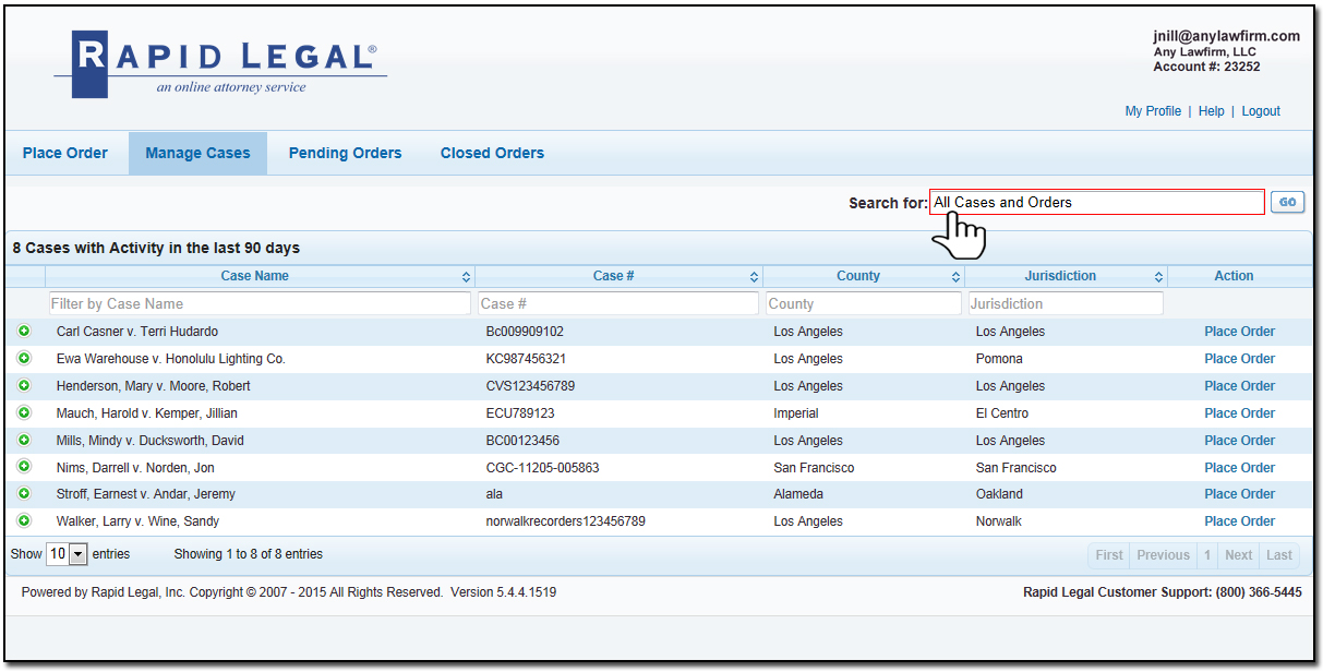 search for cases