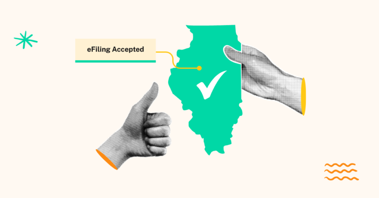 Illinois map with checkmark indicating eFiling accepted