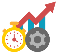 Stopwatch, gear, and arrow indicating eFiling improvement.